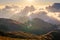 sunrise behind mountains with sea of fog in sembalun of Mt.Rinjani area