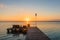 Sunrise on the boardwalk in Bacalar, Mexico