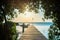 Sunrise on the boardwalk in Bacalar, Mexico