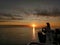 Sunrise on the boat above the sea