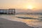 sunrise cancun pier beach waves ocean sea water clouds