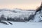 Sunrise Carpathian mountain winter view.