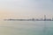 Sunrise cityscape view of Penang Island from Straits of Malacca