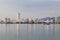 Sunrise cityscape view of Penang Island from Straits of Malacca