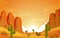 Sunrise Cliff Desert Country Cactus Travel Vector Flat Design Illustration