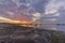 Sunrise cloudy seascape, in Ria Formosa wetlands natural park, shot in Cavacos, Algarve. Portugal