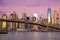 Sunrise colors of Brooklyn Bridge and Manhattan, New York City,