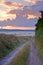 Sunrise at the countryside. Early morning photo of farmland in Denmark.