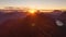 Sunrise in the Dolomites. Aerial view of mountains and valleys. Lago di Fedaia, South Tyrol and Trentino. Autumn in