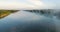 Sunrise on the Don river, 4K aerial view of morning mist at sunrise, morning mist on the river,  Aerial view of mystical river at