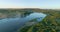 Sunrise on the Don river, 4K aerial view of morning mist at sunrise, morning mist on the river,  Aerial view of mystical river at