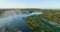 Sunrise on the Don river, 4K aerial view of morning mist at sunrise, morning mist on the river,  Aerial view of mystical river at