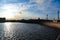 Sunrise on the drawbridge over the Neva in Saint Petersburg