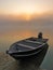 Sunrise and fog on the lake boat on the shore - morning fog - morning haze - boat on the lake sunrise - mist on the water