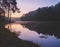 The sunrise and fog on the surface of the Pang Ung reservoir in Mae Hong Son province of Thailand