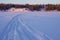 Sunrise at Frame Lake with Winter Sports Tracks in Yellowknife, Canada