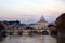 Sunrise and fullmoon view of the St. Peter\'s cathedral in Rome,