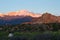 Sunrise glow on Pikes Peak and Garden of the Gods