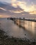 Sunrise golden light over Llandudno Pier in the Victorian seaside resort in North Wales