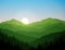 Sunrise Green Mountains And Hills Vector Art