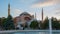 Sunrise at Hagia Sofia mosque with cloudy sky time lapse in Istanbul city, Turkey