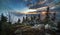 Sunrise and Inversion at Jested mountain close town Liberec, Czech republic, snow and winter and view of funicular