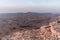 Sunrise in Israel dry negev desert. Amazing view on mountaines, rocks and sky. National park makhtesh ramon