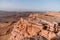 Sunrise in Israel dry negev desert. Amazing view on mountaines, rocks and sky. National park makhtesh ramon