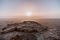 Sunrise in Israel dry negev desert. Amazing view on mountaines, rocks and sky. National park makhtesh ramon