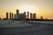 Sunrise in Jadaf area of Dubai, view of Dubai creek Harbor construction of which is partially completed