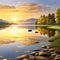 sunrise at lakeside, peaceful morning, serene waters