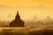 Sunrise landscape view with silhouettes of old temples, Bagan, Myanmar Burma
