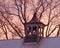 Sunrise lighting historic wood barn louvered cupola