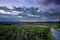 Sunrise lights over vineyards of Beaujolais, France