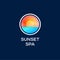 Sunrise Logo. Tourism or resort emblem. Sea and sunrise in the circle.