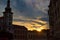 Sunrise in Loket Market, the main square of the picturesque village of Loket, with the Holy Trinity Column and the Town Hall