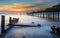 Sunrise in long time exposure of Grand Pier in Teignmouth in Devon