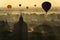 Sunrise many hot air balloon in Bagan, Myanmar. Bagan is an ancient with many pagoda of historic buddhist temples and stupas