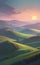 sunrise with minimalistic 3D abstract landscape with hills and soothing pastel colors, beautiful background for smartphone