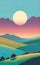 sunrise with minimalistic 3D abstract landscape with hills and soothing pastel colors, beautiful background for smartphone