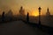 Sunrise on the misty Charles bridge