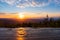 Sunrise on mountain Lysa Hora at mountains Beskydy, Czech republi