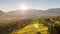 Sunrise mountains field nature fly Switzerland aerial 4k