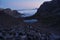 Sunrise in the mountains, karlsbader hutte, Ausrtian Alps, Lienz Dolomites view shelter on peack. Pinky sky with clouds, mirroring