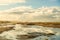 Sunrise North Sea beach at IJmuiden view towards Zandvoort with low tide