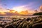 Sunrise at the ocean with palm trees in the Caribbean. Puerto Plata