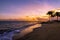 Sunrise at the ocean with palm trees in the Caribbean. Puerto Plata