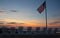 Sunrise in Ogunquit Maine with Chairs and Flag