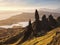 Sunrise at The Old Man of Storr - amazing scenery with vivid colors.