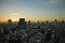 The sunrise of Osaka cityscape